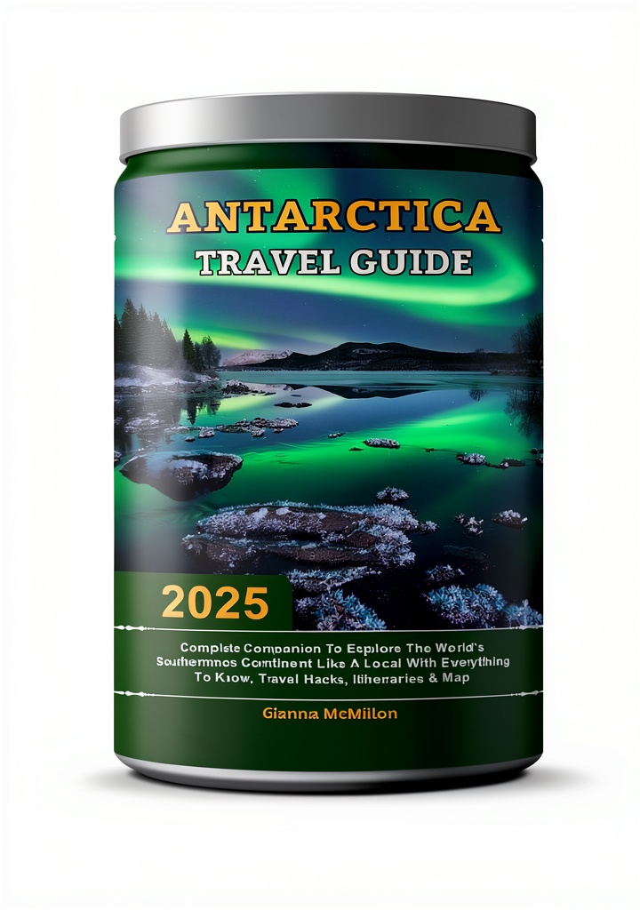 'Antarctica Kindle Travel Guide displayed on a tablet with map overlay'