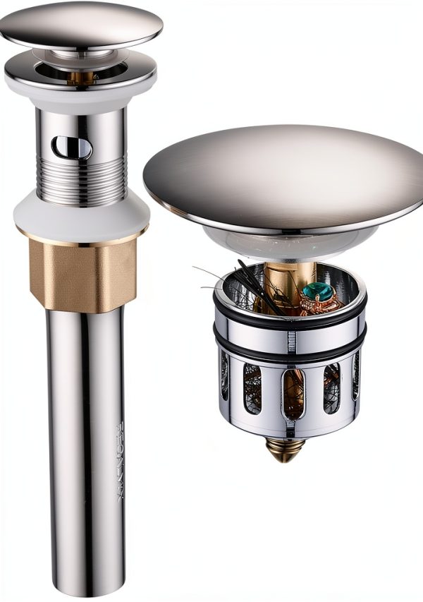 Vessel Sink Drain Pop-up Brushed Nickel Basket Stopper REGALMIX-0