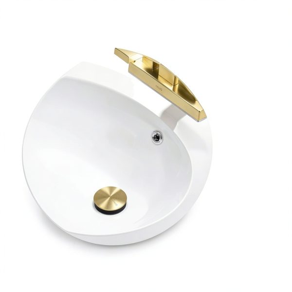 Brushed Gold Pop Up Bathroom Sink Drain with Overflow KENES Assembly-3