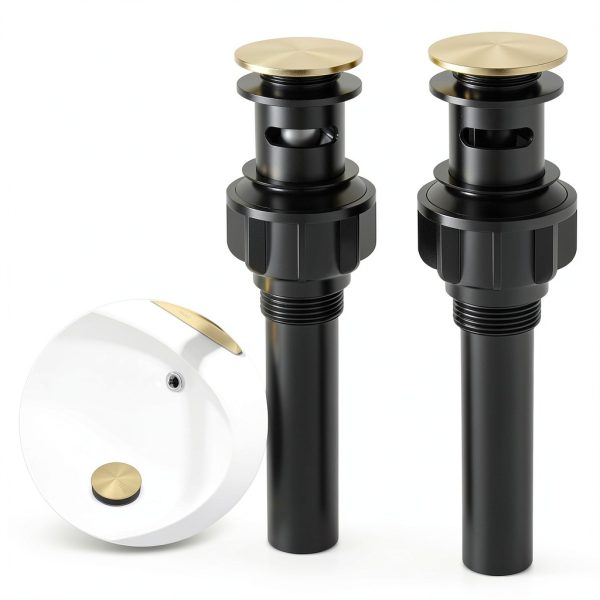 Brushed Gold Pop Up Bathroom Sink Drain with Overflow KENES Assembly-2