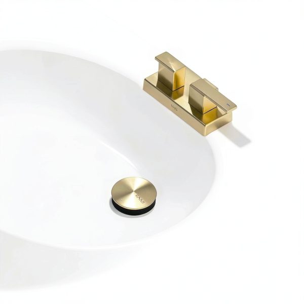 Brushed Gold Pop Up Bathroom Sink Drain with Overflow KENES Assembly-1